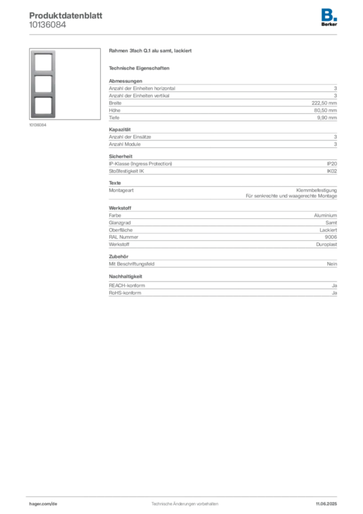 Bild Berker Produktdatenblatt 10136084 | Hager Deutschland