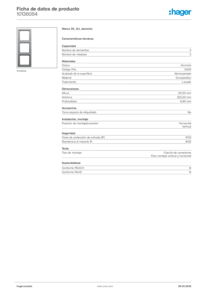 Imagen Hager Ficha de datos de producto 10136084 | Hager España