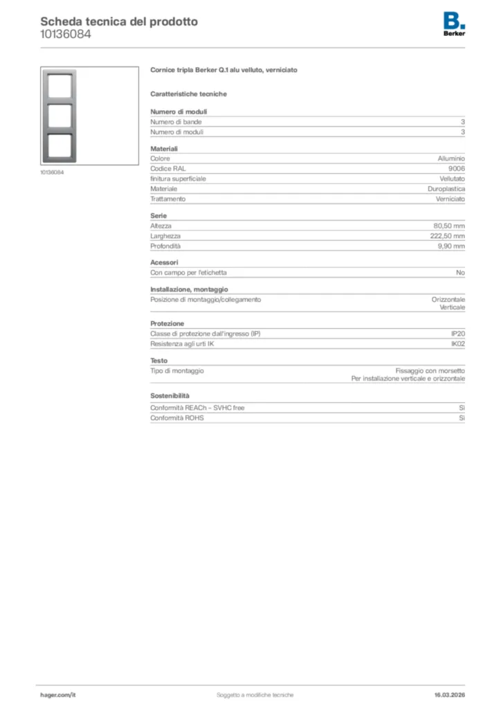 Immagine Berker Scheda tecnica del prodotto 10136084 | Hager Italia