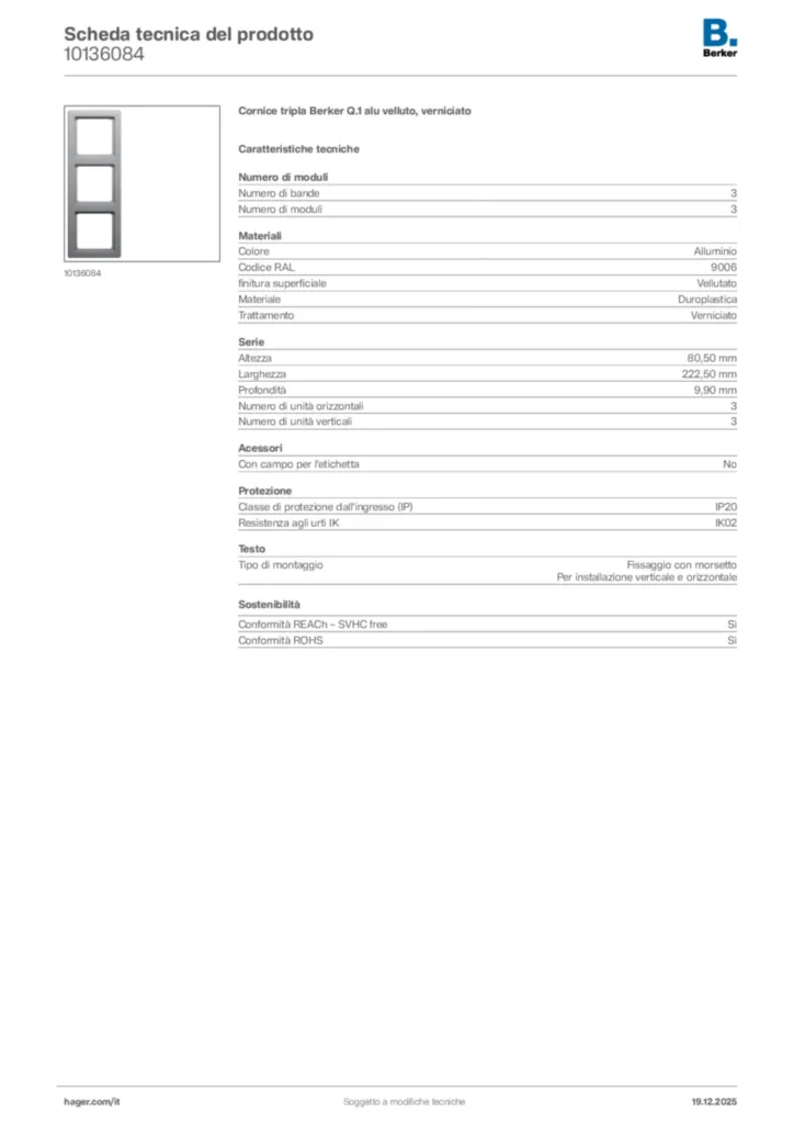 Immagine Berker Scheda tecnica del prodotto 10136084 | Hager Italia