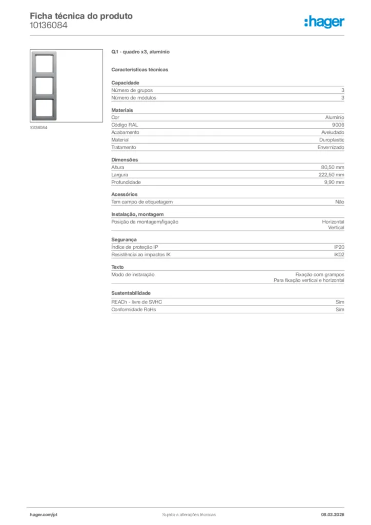 Imagem Hager Ficha técnica do produto 10136084 | Hager Portugal