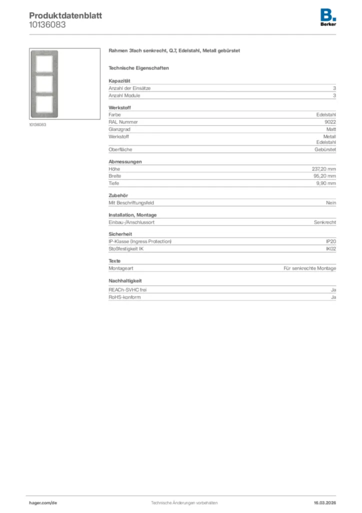 Bild Berker Produktdatenblatt 10136083 | Hager Deutschland