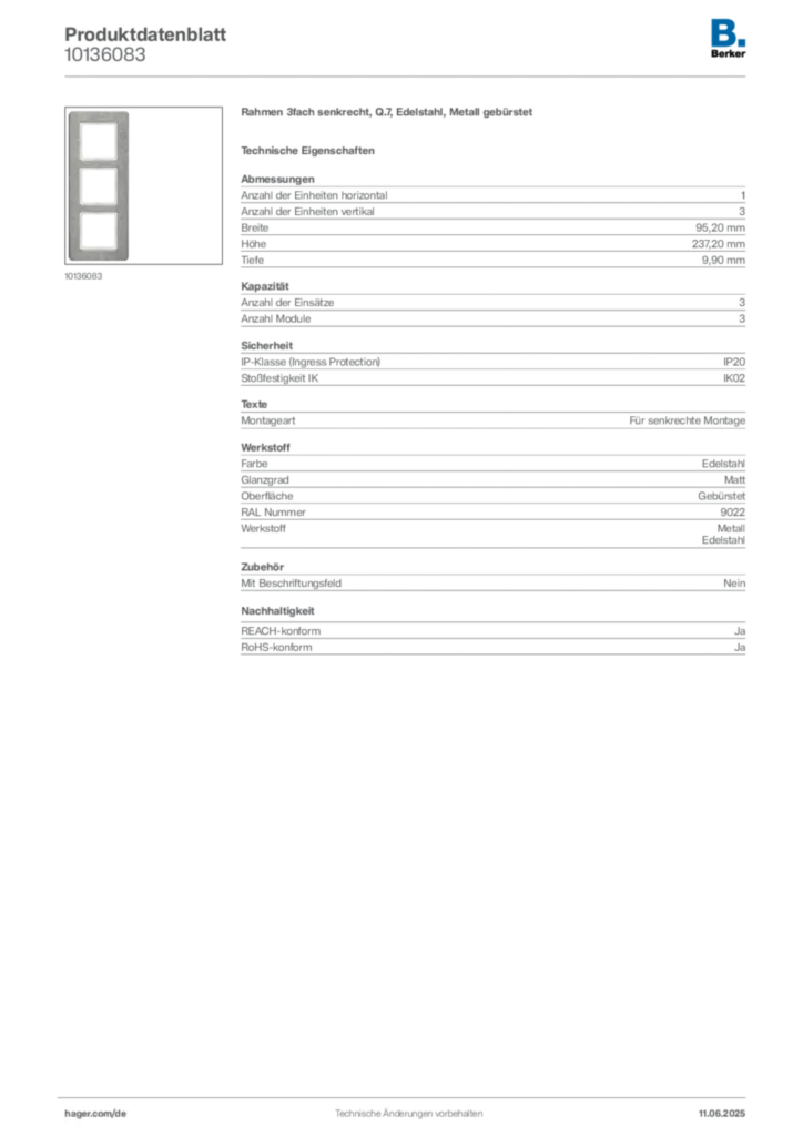 Bild Berker Produktdatenblatt 10136083 | Hager Deutschland