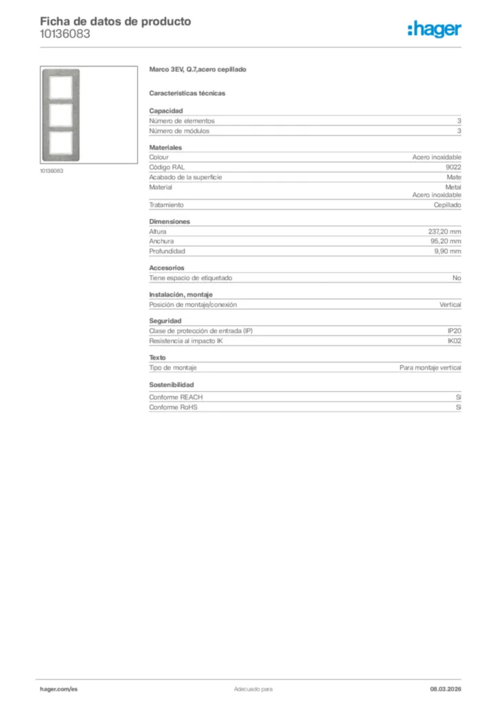 Imagen Hager Ficha de datos de producto 10136083 | Hager España