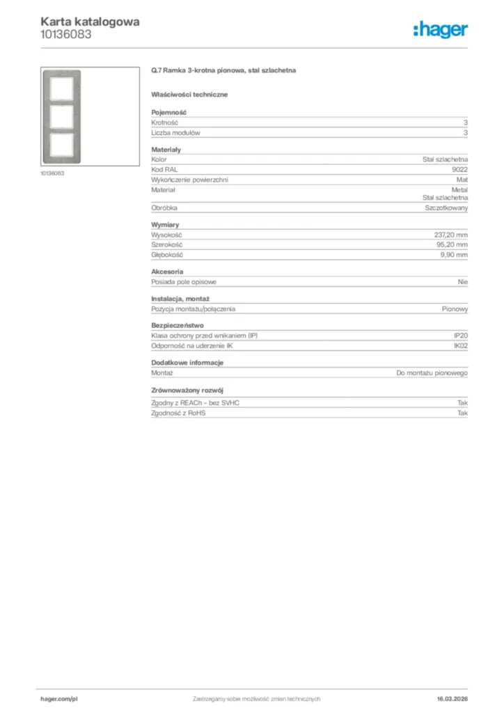 Zdjęcie Hager Karta katalogowa 10136083 | Hager Polska