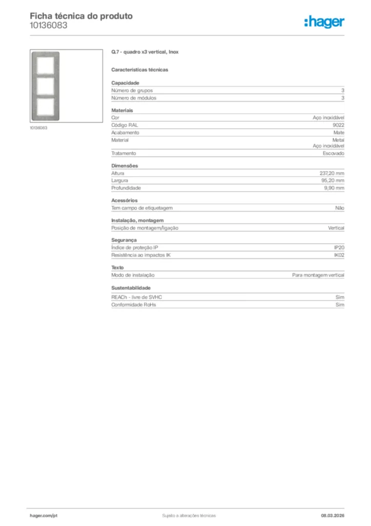 Imagem Hager Ficha técnica do produto 10136083 | Hager Portugal