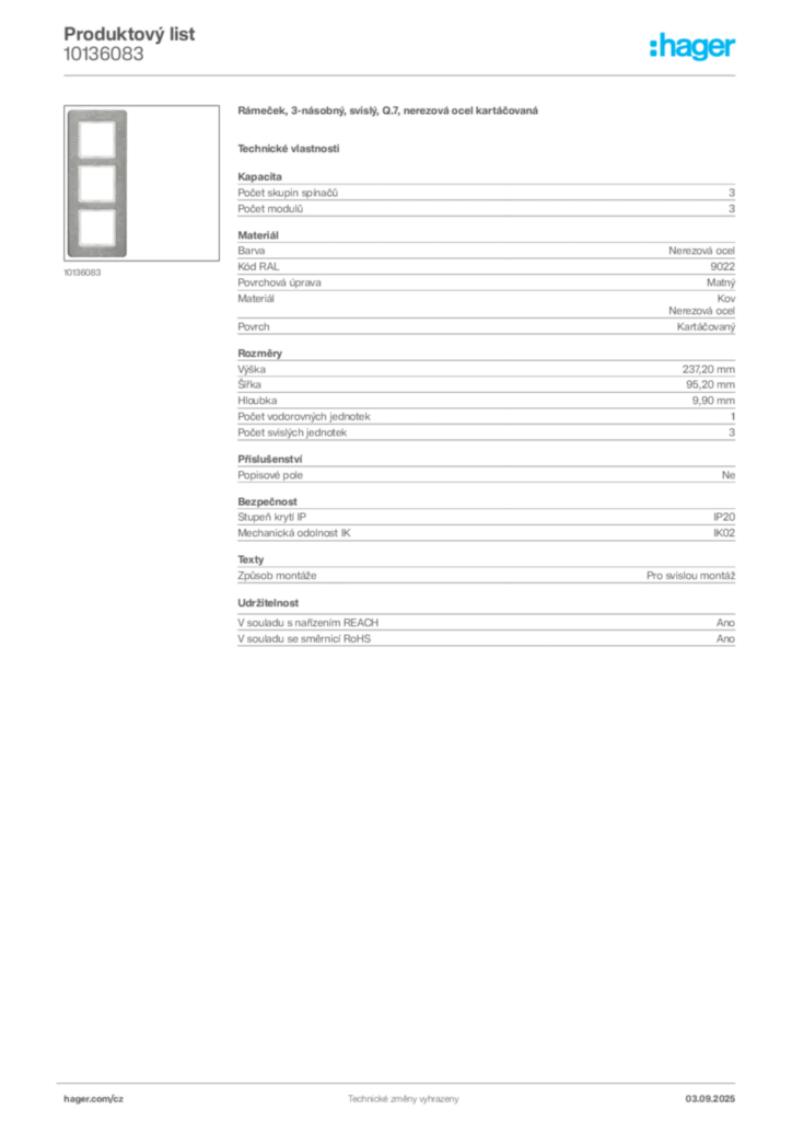 Obrázek Hager Produktový list 10136083 | Hager