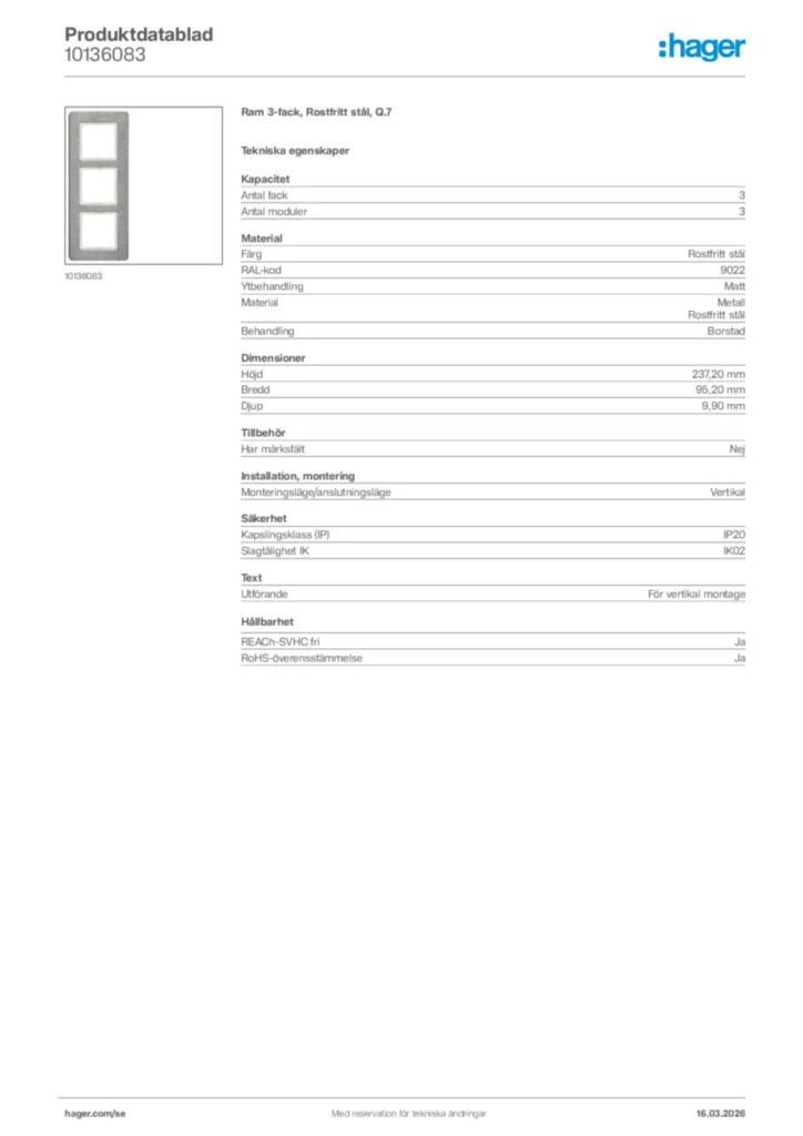 Bild Hager Produktdatablad 10136083 | Hager Sverige