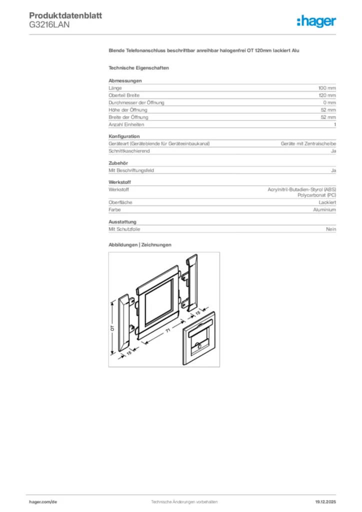 Bild Hager Produktdatenblatt G3216LAN | Hager Deutschland