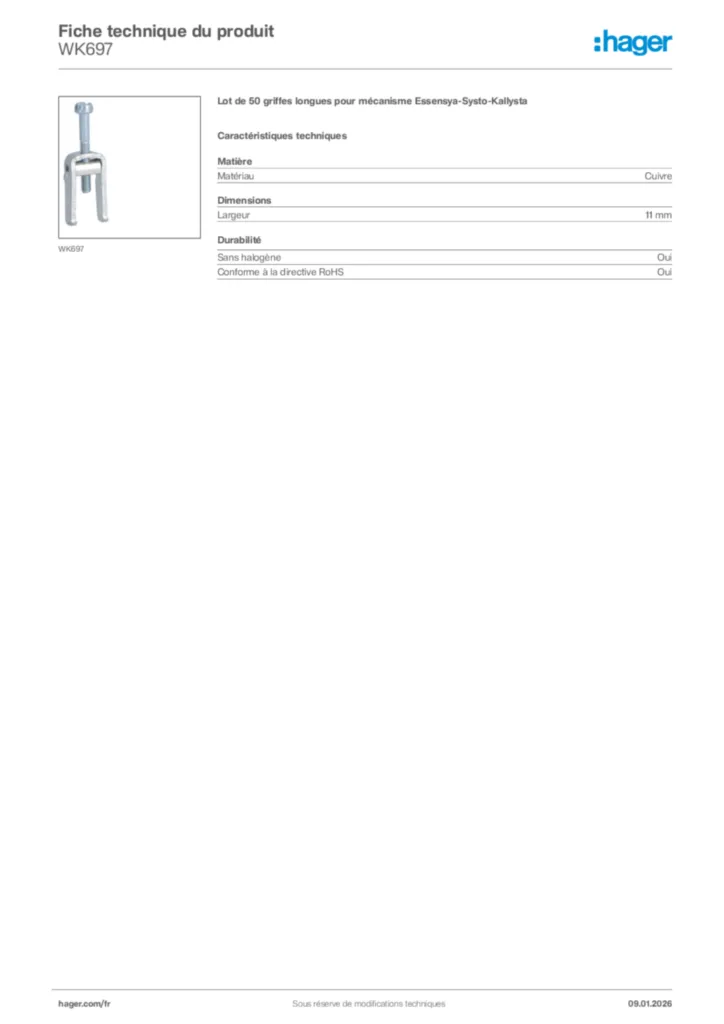 Image Hager Fiche technique du produit WK697 | Hager France