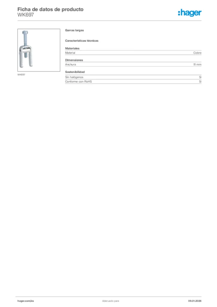 Imagen Hager Ficha de datos de producto WK697 | Hager España