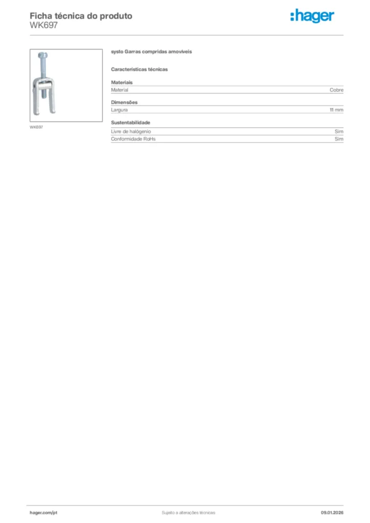 Imagem Hager Ficha técnica do produto WK697 | Hager Portugal