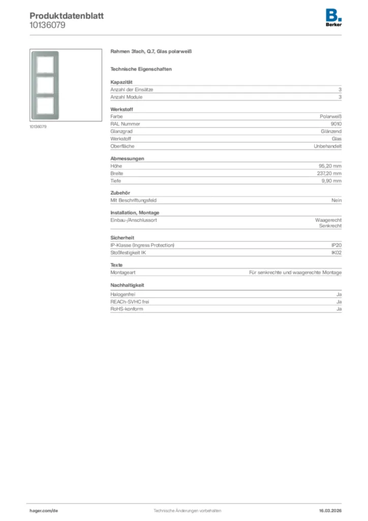 Bild Berker Produktdatenblatt 10136079 | Hager Deutschland