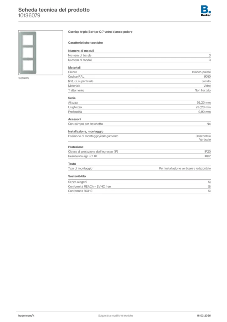 Immagine Berker Scheda tecnica del prodotto 10136079 | Hager Italia