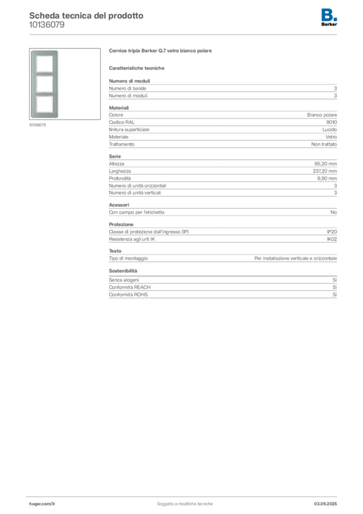Immagine Berker Scheda tecnica del prodotto 10136079 | Hager Italia