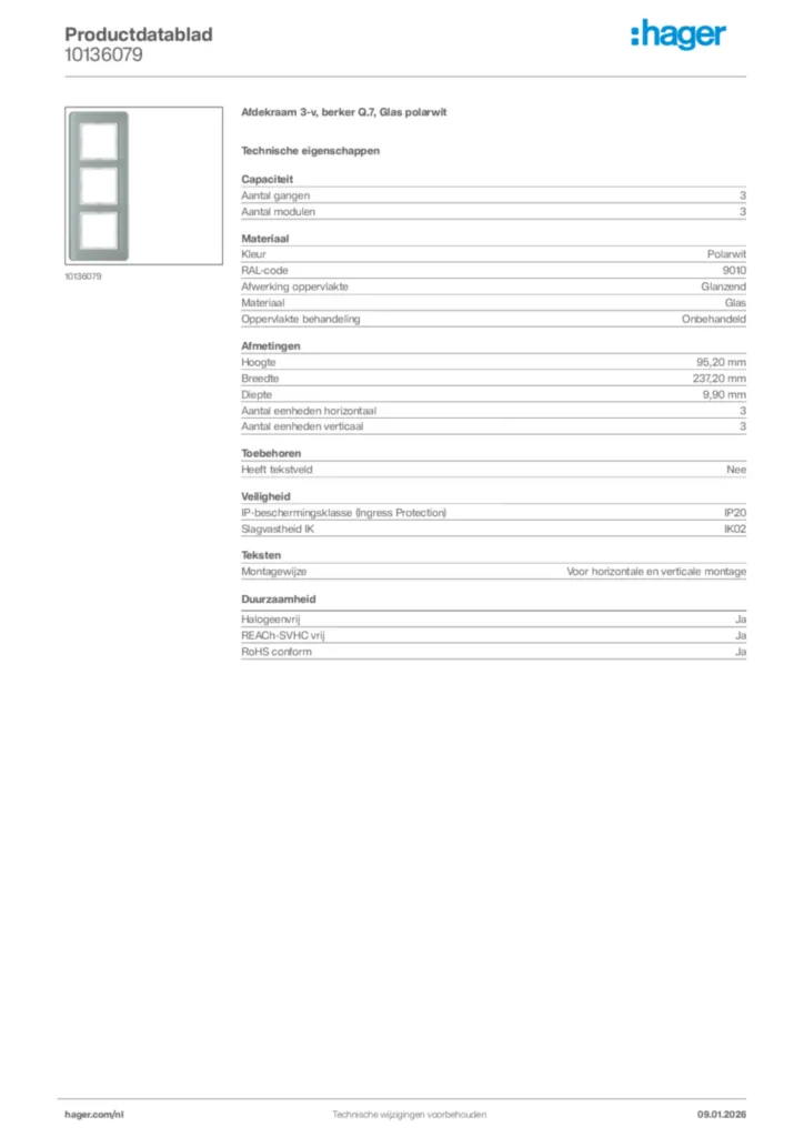 Afbeelding Hager Productdatablad 10136079 | Hager Nederland