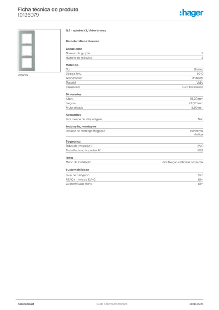 Imagem Hager Ficha técnica do produto 10136079 | Hager Portugal