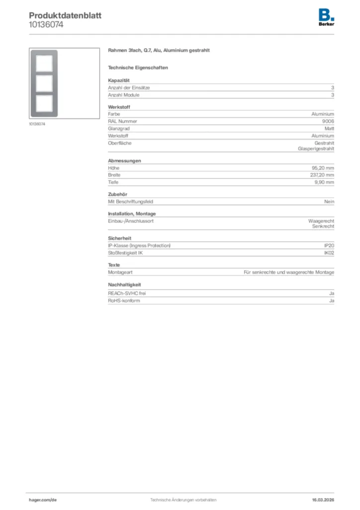 Bild Berker Produktdatenblatt 10136074 | Hager Deutschland