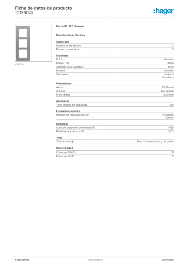 Imagen Hager Ficha de datos de producto 10136074 | Hager España