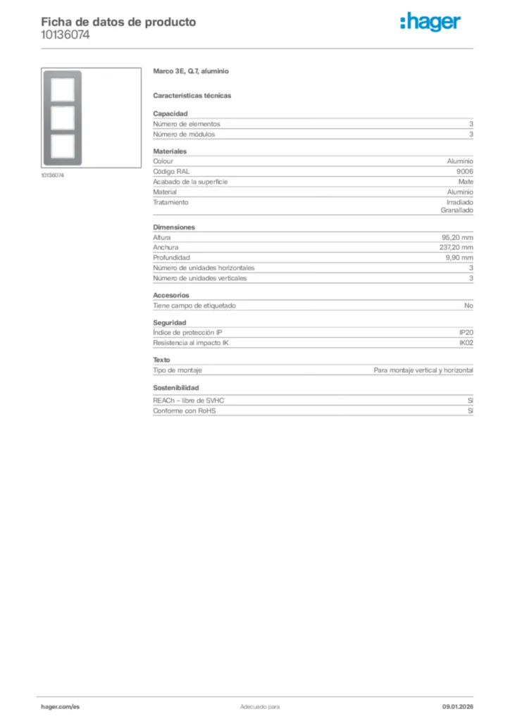 Imagen Hager Ficha de datos de producto 10136074 | Hager España