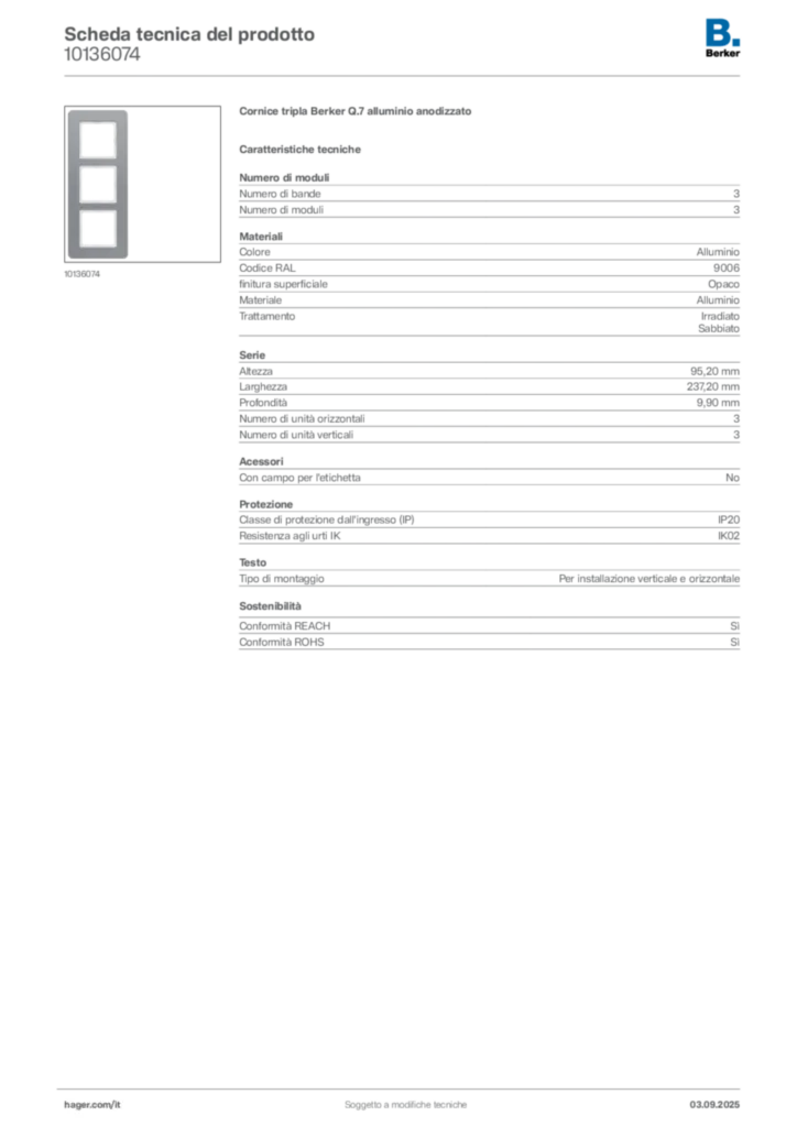 Immagine Berker Scheda tecnica del prodotto 10136074 | Hager Italia