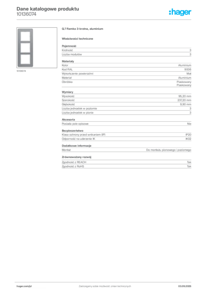 Zdjęcie Hager Karta katalogowa 10136074 | Hager Polska
