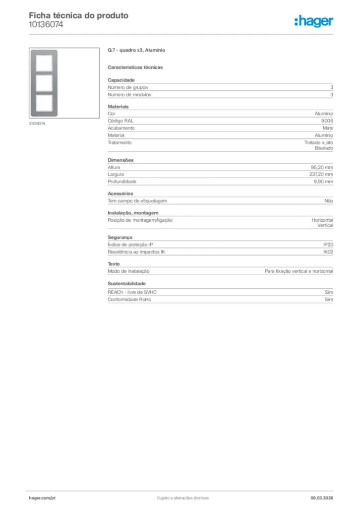 Imagem Hager Ficha técnica do produto 10136074 | Hager Portugal