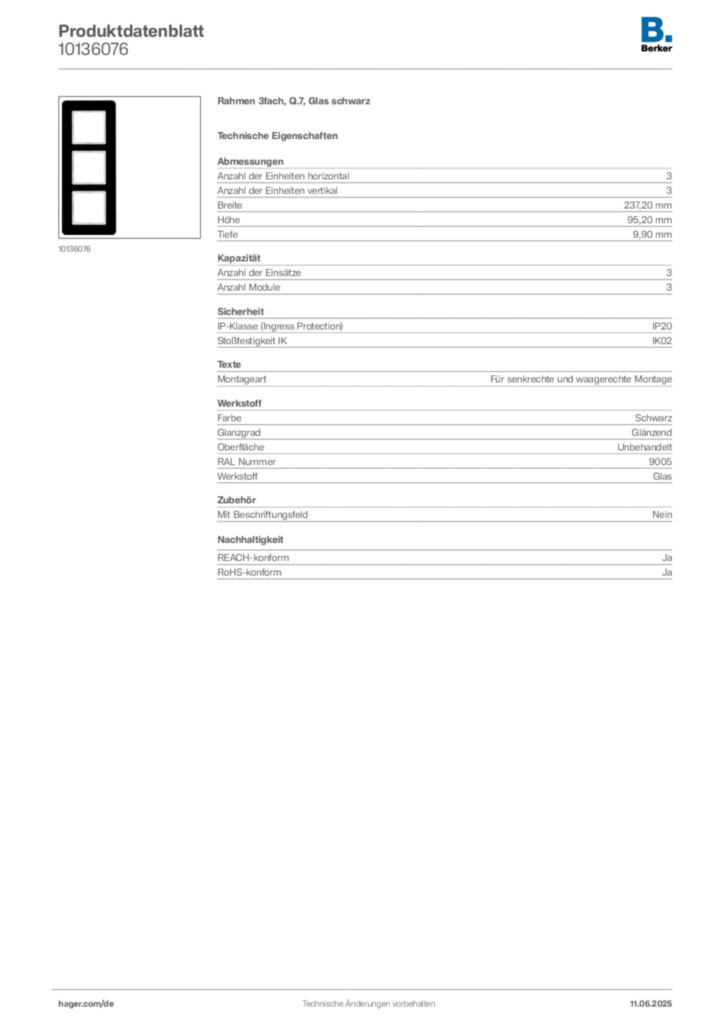 Bild Berker Produktdatenblatt 10136076 | Hager Deutschland