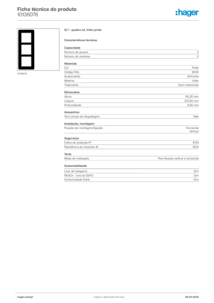 Imagem Hager Ficha técnica do produto 10136076 | Hager Portugal