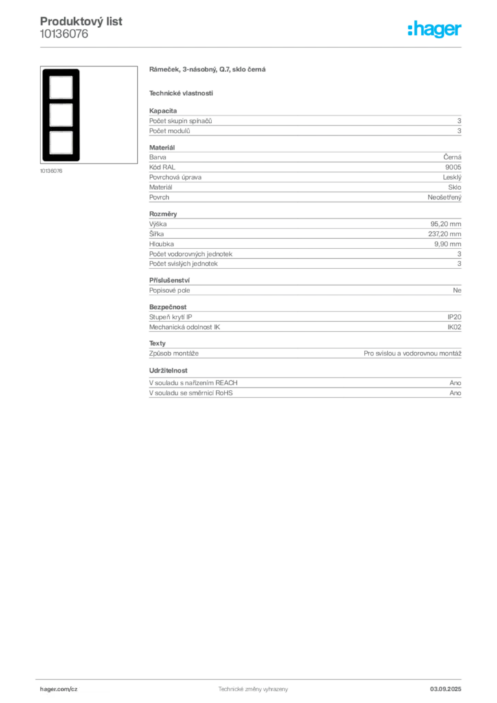 Obrázek Hager Produktový list 10136076 | Hager