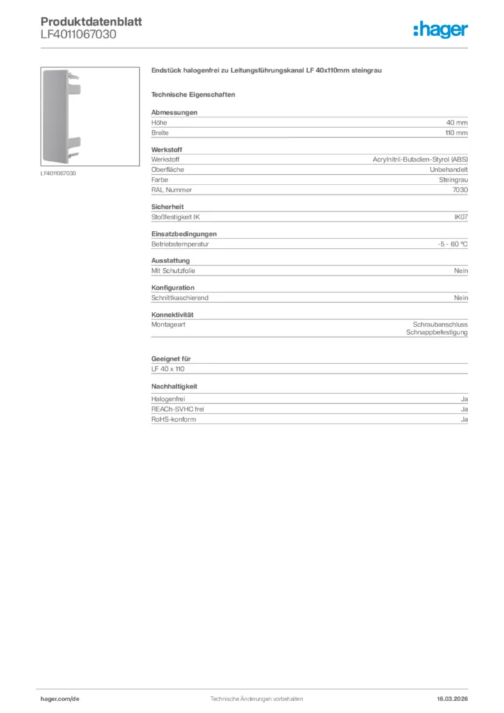 Bild Hager Produktdatenblatt LF4011067030 | Hager Deutschland