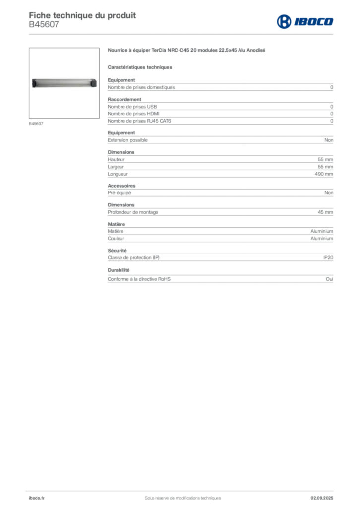 Image Iboco Fiche technique du produit B45607 | Hager France