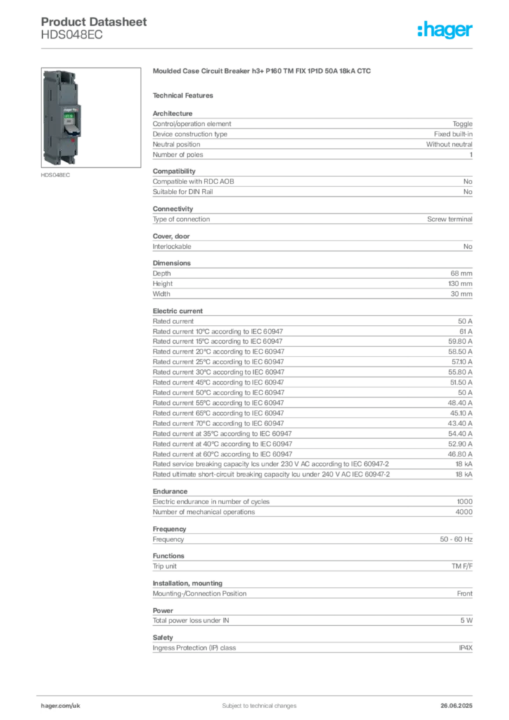 Image Hager Product data sheet HDS048EC  | Hager