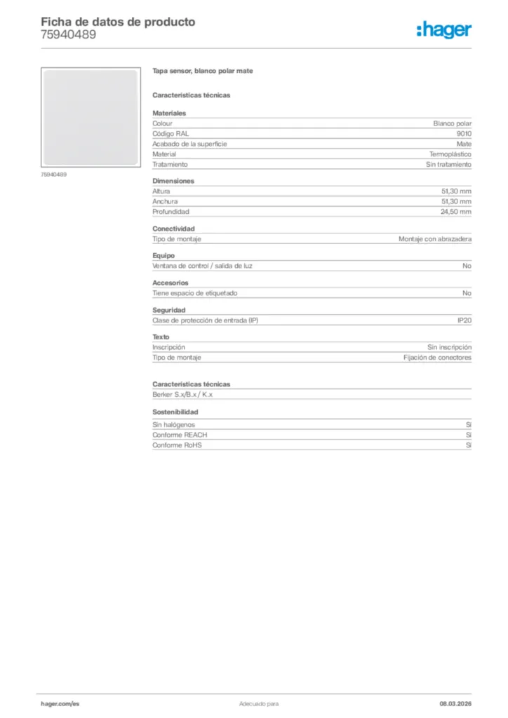 Imagen Hager Ficha de datos de producto 75940489 | Hager España