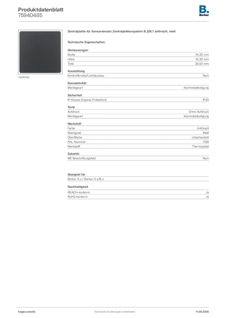 Bild Berker Produktdatenblatt 75940485 | Hager Deutschland