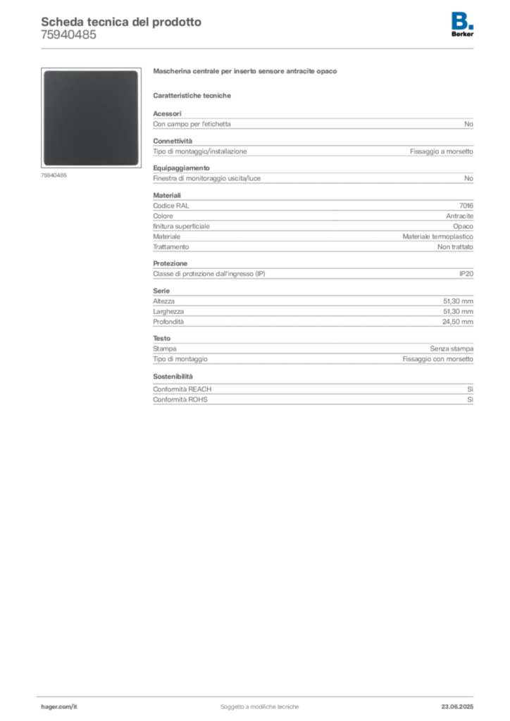 Immagine Berker Scheda tecnica del prodotto 75940485 | Hager Italia