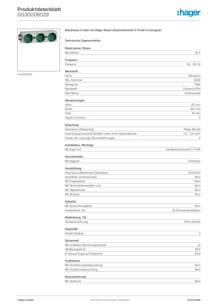 Bild Hager Produktdatenblatt GS30006029 | Hager Deutschland