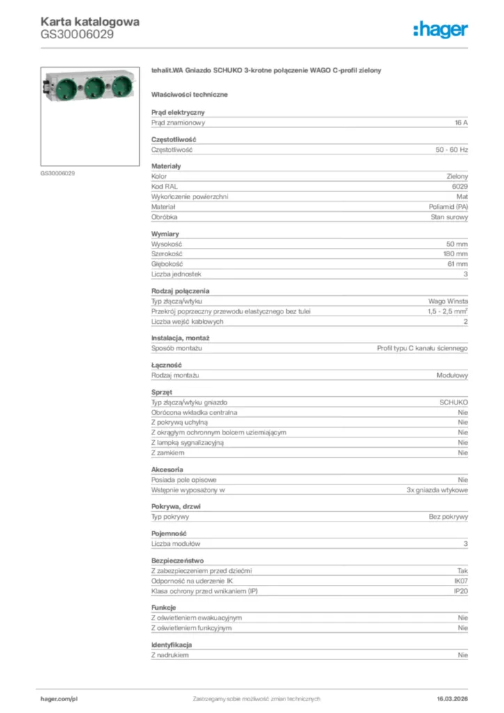 Zdjęcie Hager Karta katalogowa GS30006029 | Hager Polska