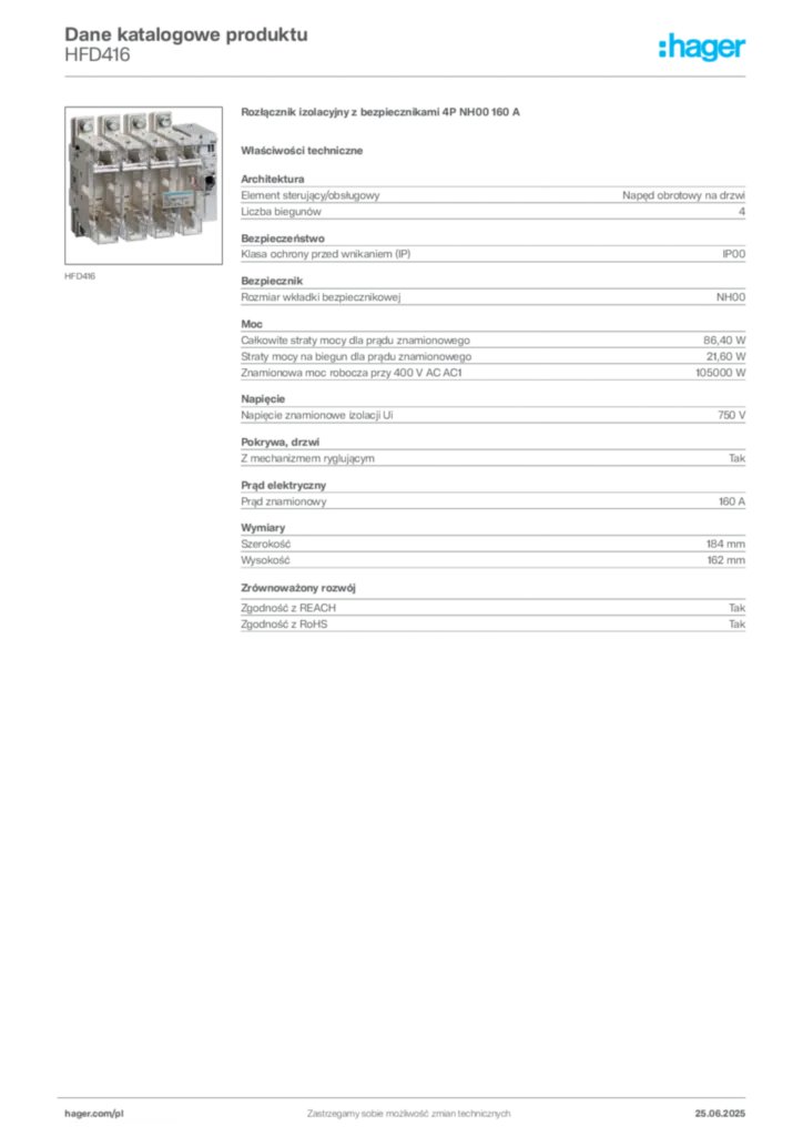 Zdjęcie Hager Karta katalogowa HFD416 | Hager Polska