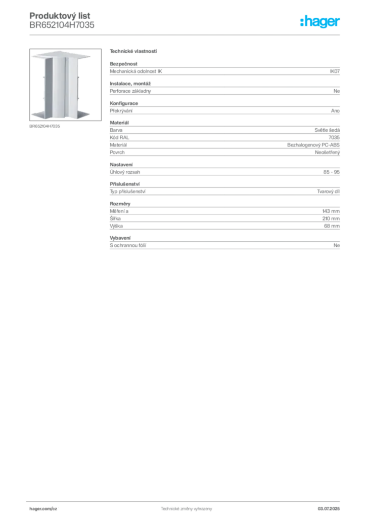 Obrázek Hager Produktový list BR652104H7035 | Hager