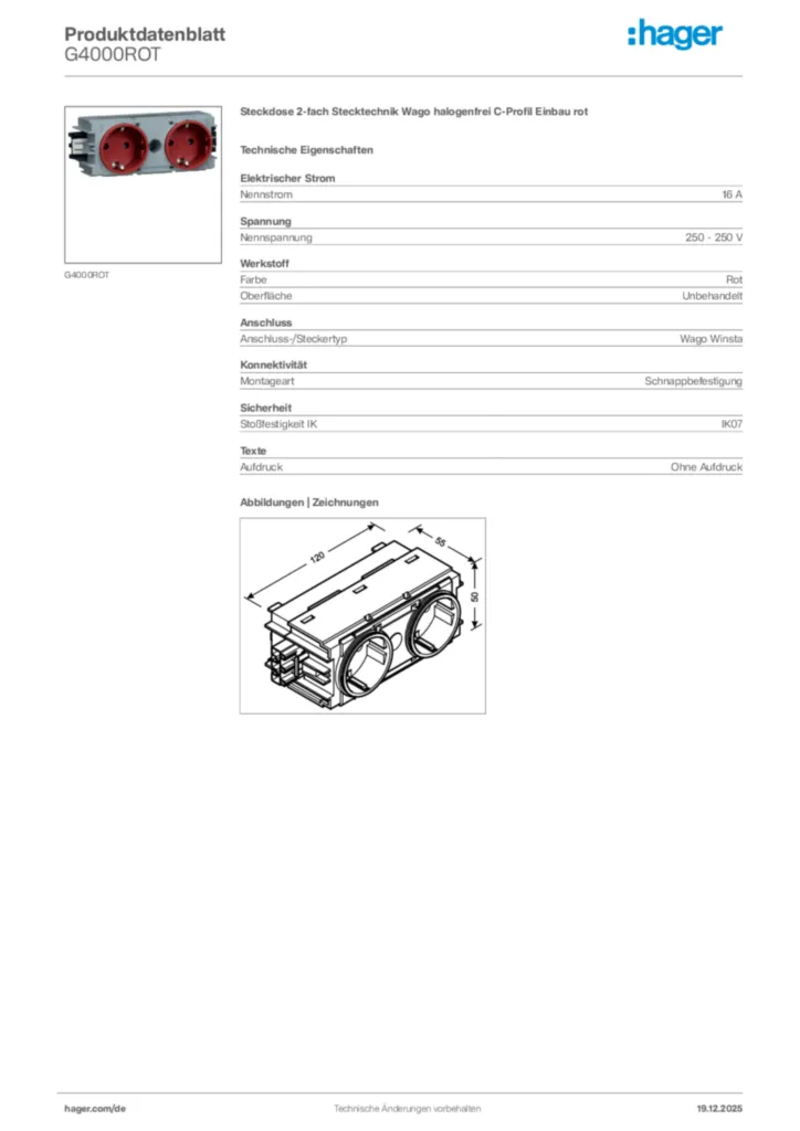 Bild Hager Produktdatenblatt G4000ROT | Hager Deutschland