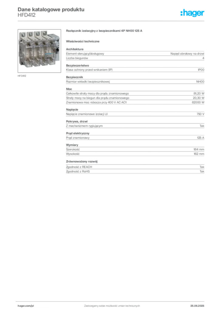 Zdjęcie Hager Karta katalogowa HFD412 | Hager Polska