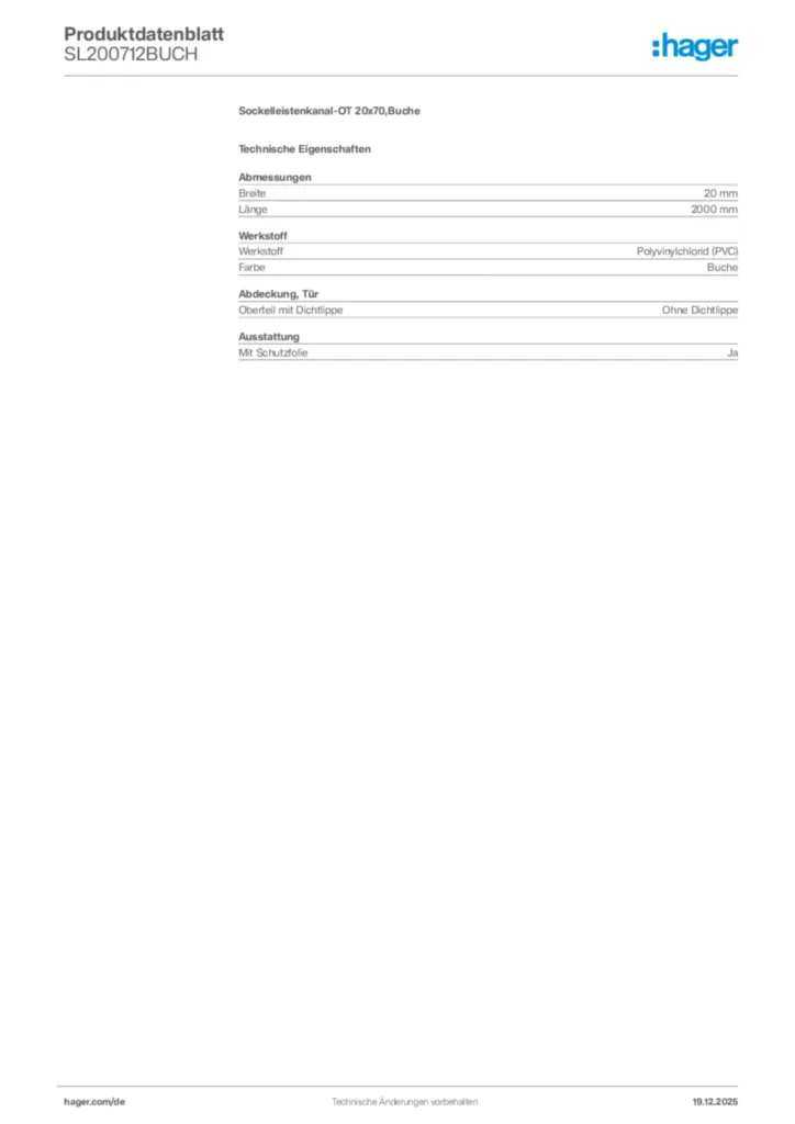 Bild Hager Produktdatenblatt SL200712BUCH | Hager Deutschland