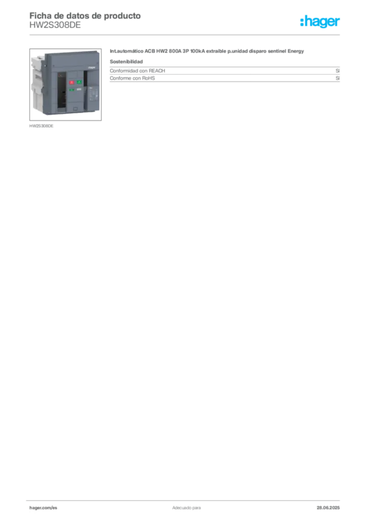 Imagen Hager Ficha de datos de producto HW2S308DE | Hager España
