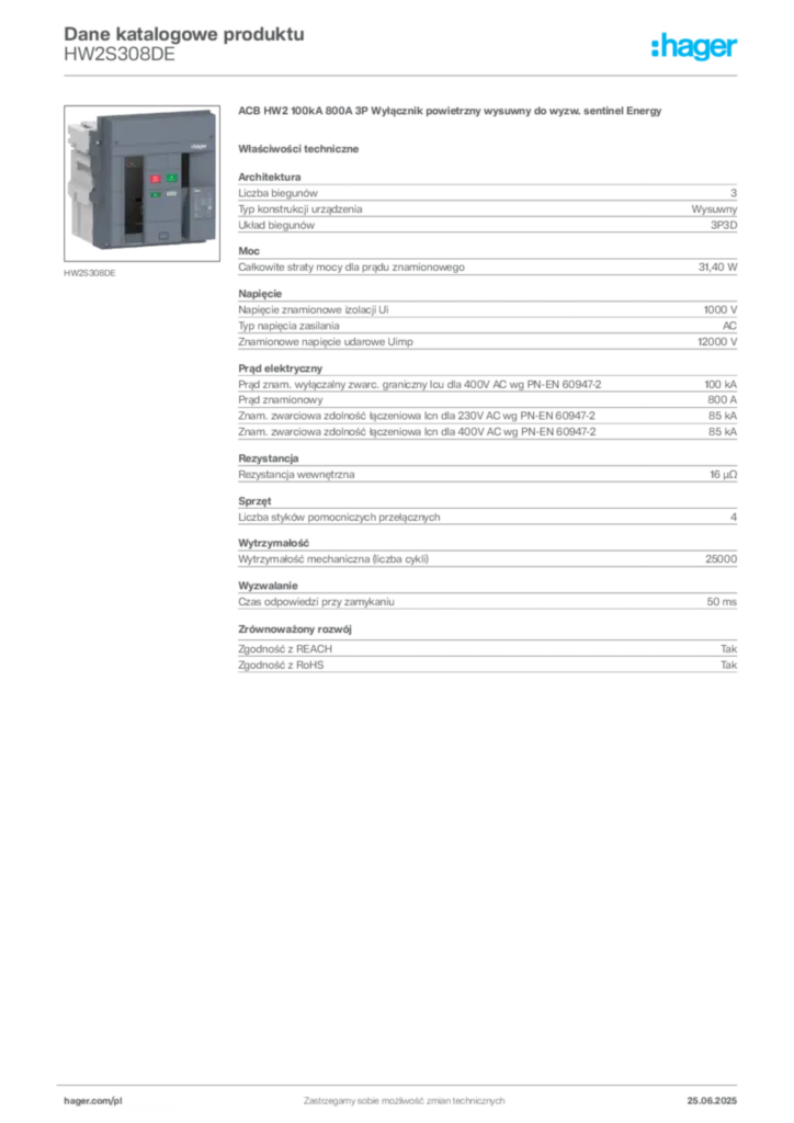 Zdjęcie Hager Karta katalogowa HW2S308DE | Hager Polska