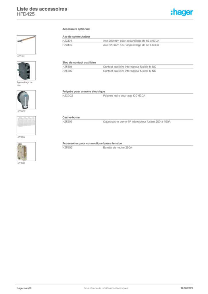 Image Hager Fiche technique du produit HFD425 | Hager France
