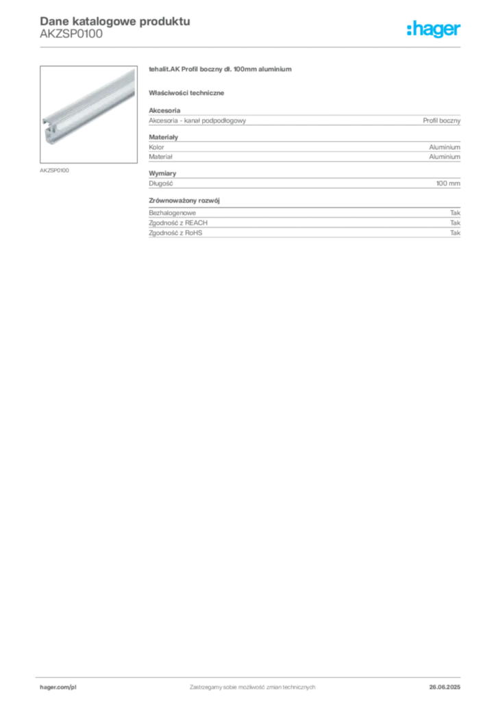 Zdjęcie Hager Karta katalogowa AKZSP0100 | Hager Polska