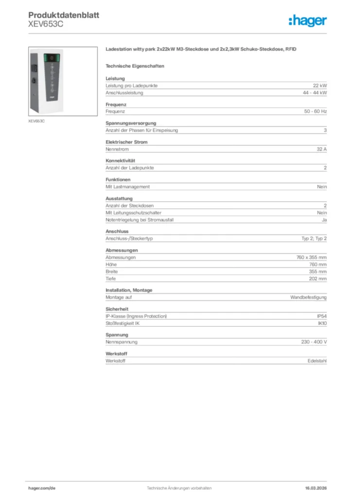 Bild Hager Produktdatenblatt XEV653C | Hager Deutschland