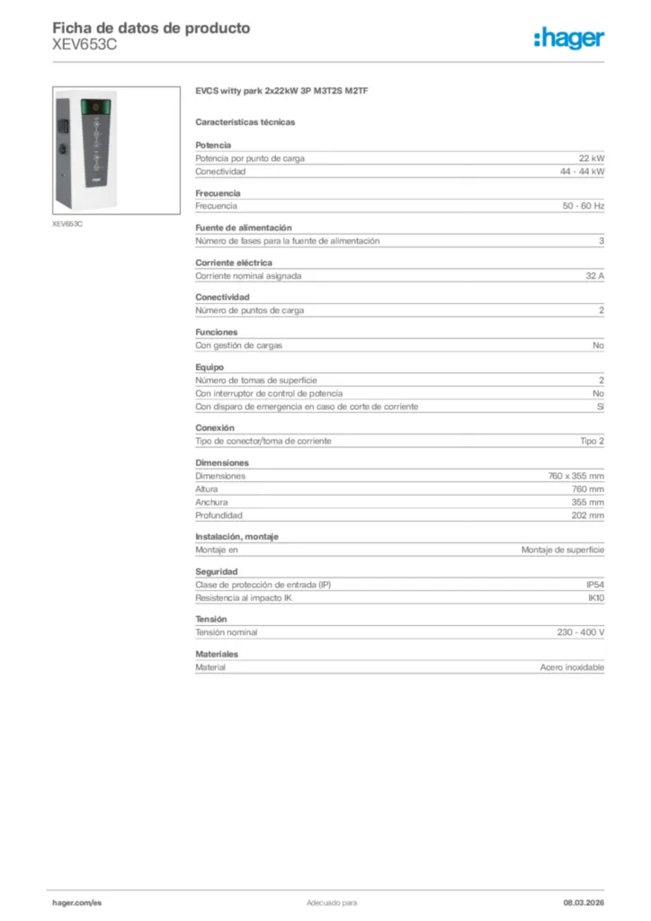 Imagen Hager Ficha de datos de producto XEV653C | Hager España