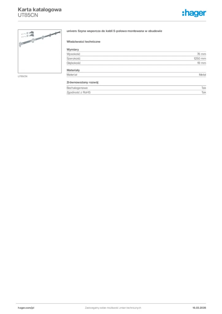 Zdjęcie Hager Karta katalogowa UT85CN | Hager Polska